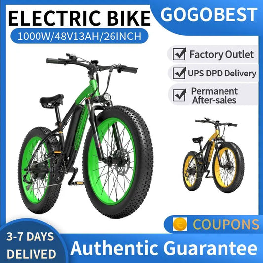 UPS DELIVERY GF600 1000W Electric Bike 26"×4.0 Tire Fat ebike Snow Bikes 48V 13AH Electric Bicycle Max Speed 40km/h