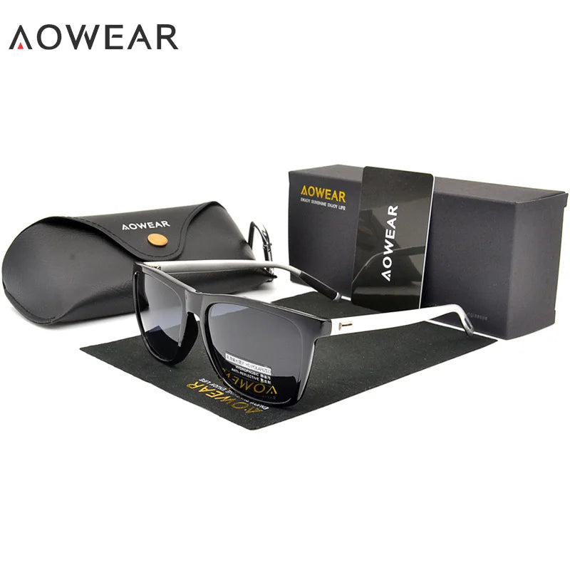 AOWEAR HD Night Vision Glasses Men Aluminium Yellow Lens Sunglasses Men Polarized Night Safe Driving Goggles Oculos Gafas De Sol