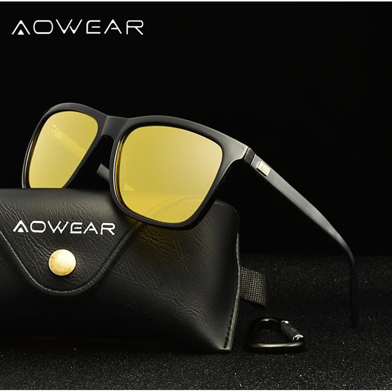 AOWEAR HD Night Vision Glasses Men Aluminium Yellow Lens Sunglasses Men Polarized Night Safe Driving Goggles Oculos Gafas De Sol