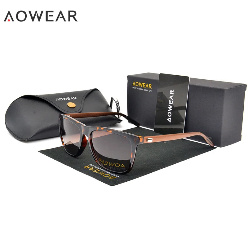 AOWEAR HD Night Vision Glasses Men Aluminium Yellow Lens Sunglasses Men Polarized Night Safe Driving Goggles Oculos Gafas De Sol