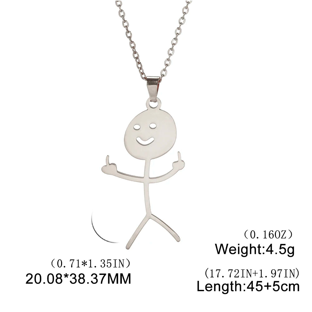 Dreamtimes Fashion Hip Hop Fxck You Funny Doodle Pendant Necklace For Man Woman Stickman Middle Finger Rock Punk Necklace Party