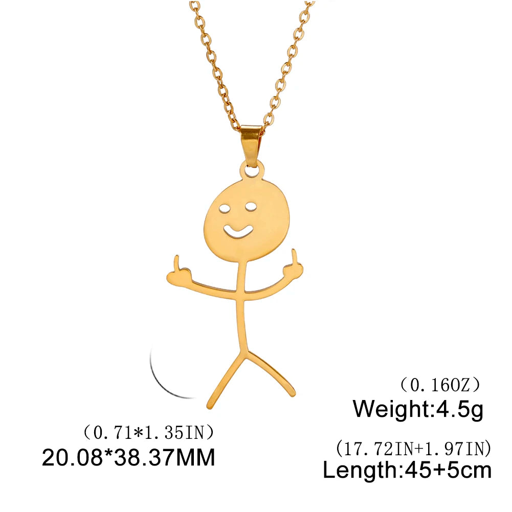 Dreamtimes Fashion Hip Hop Fxck You Funny Doodle Pendant Necklace For Man Woman Stickman Middle Finger Rock Punk Necklace Party