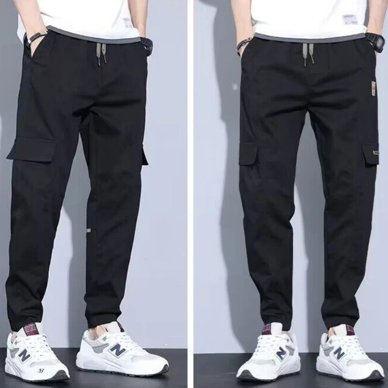 Spring Summer Trendy Men Pants Cargo Pants Soft Fabric Multi Pockets Elastic Waist Wear-resistant Jogger Trousers Simple Clothes