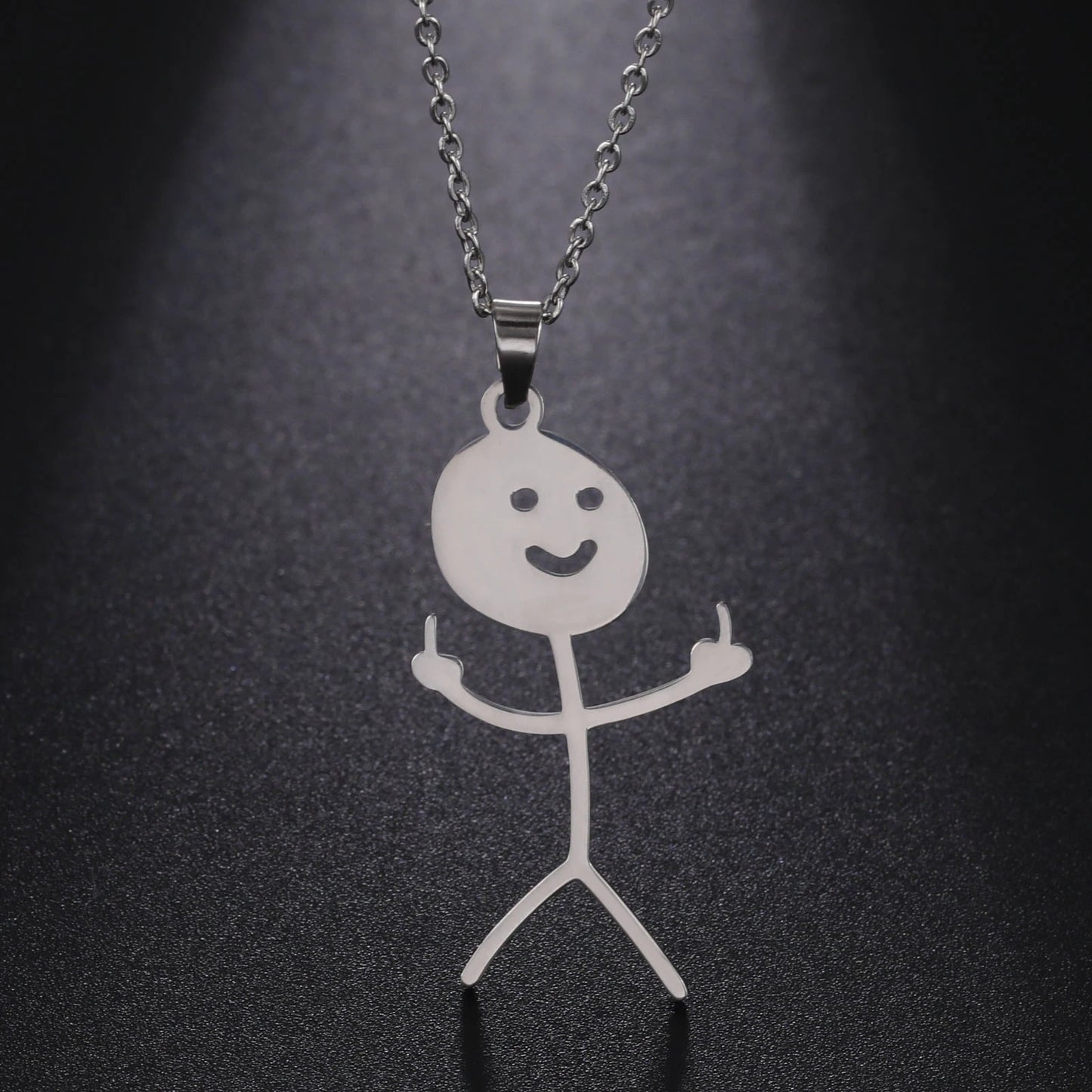 Dreamtimes Fashion Hip Hop Fxck You Funny Doodle Pendant Necklace For Man Woman Stickman Middle Finger Rock Punk Necklace Party