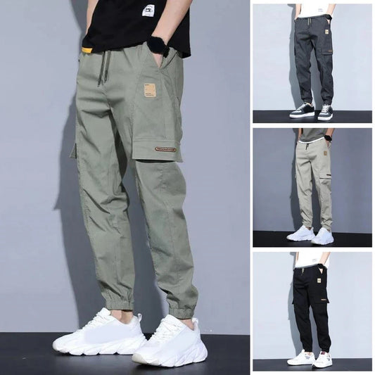 Spring Summer Trendy Men Pants Cargo Pants Soft Fabric Multi Pockets Elastic Waist Wear-resistant Jogger Trousers Simple Clothes