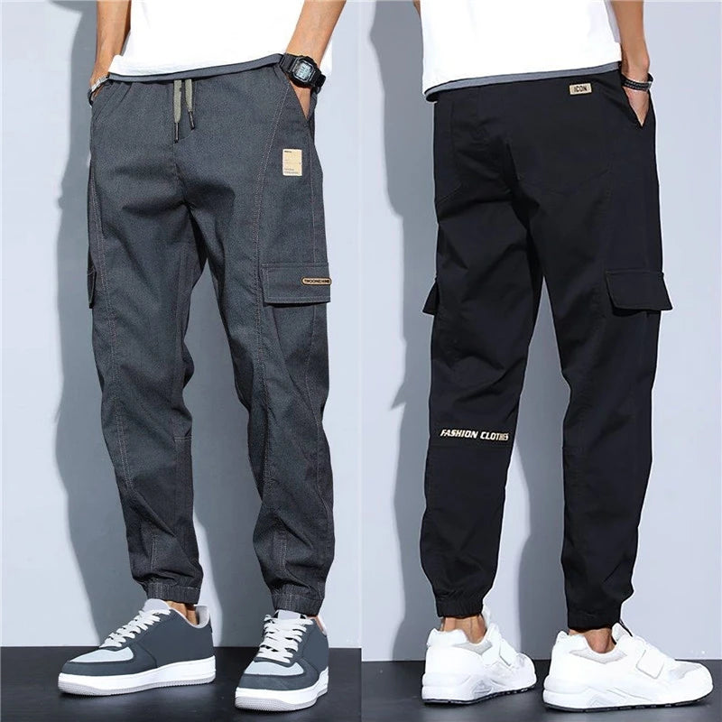 Spring Summer Trendy Men Pants Cargo Pants Soft Fabric Multi Pockets Elastic Waist Wear-resistant Jogger Trousers Simple Clothes