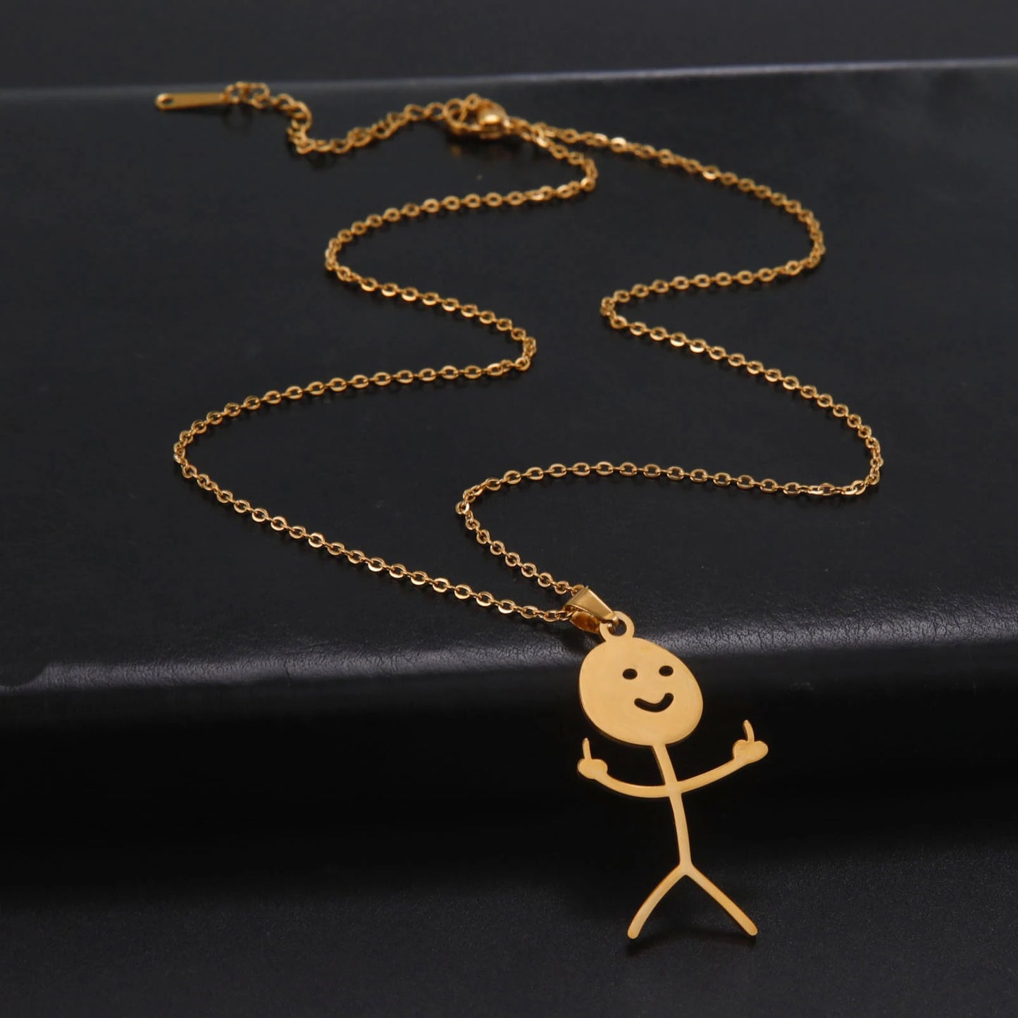 Dreamtimes Fashion Hip Hop Fxck You Funny Doodle Pendant Necklace For Man Woman Stickman Middle Finger Rock Punk Necklace Party