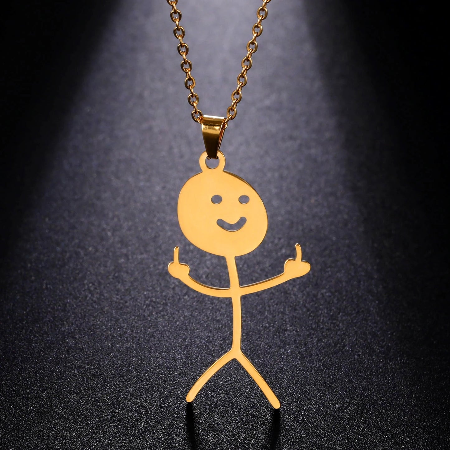 Dreamtimes Fashion Hip Hop Fxck You Funny Doodle Pendant Necklace For Man Woman Stickman Middle Finger Rock Punk Necklace Party